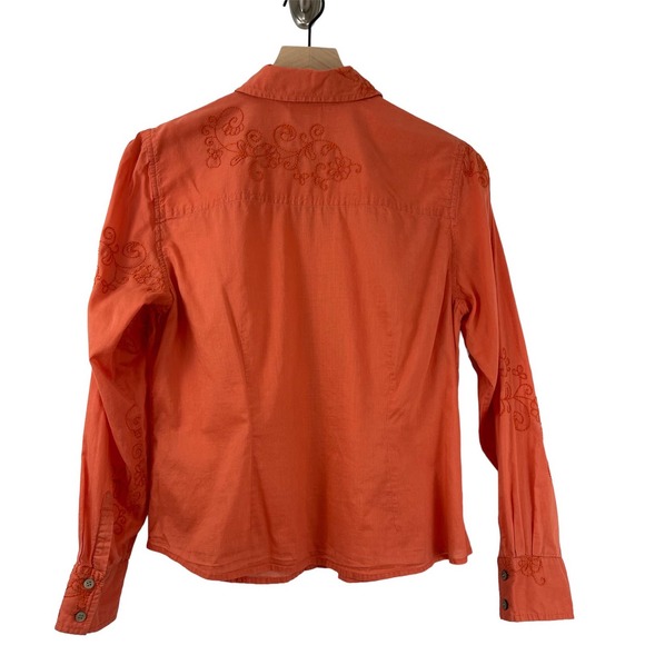 J.Jill Pumpkin All-Over Embroider Button Up Collard Top Blouse Size Med  #4122 - Picture 2 of 10